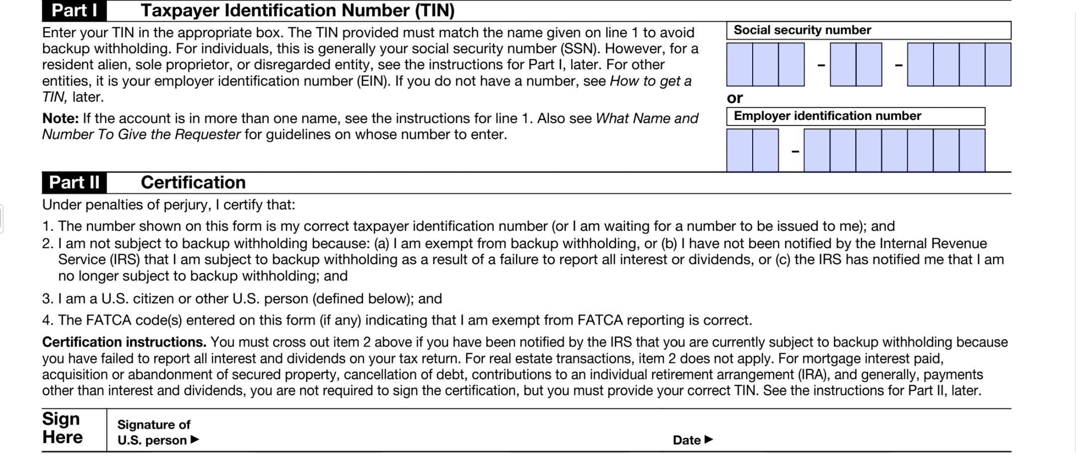 W-9 personal info filled example