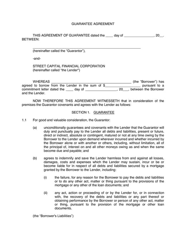 Guarantee Agreement for Loan Personal Assurance