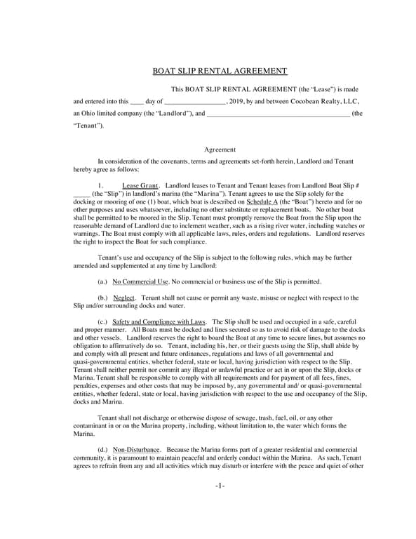 West Virginia Boat Slip Rental Agreement