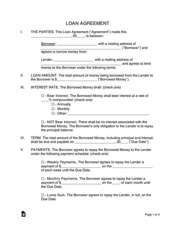 Loan Agreement Document Terms and Conditions
