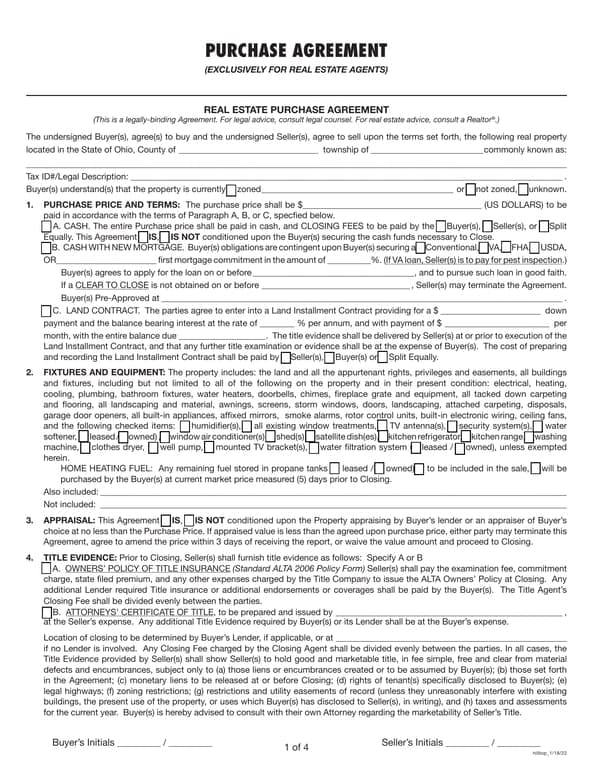 Ohio Real Estate Purchase Agreement Overview