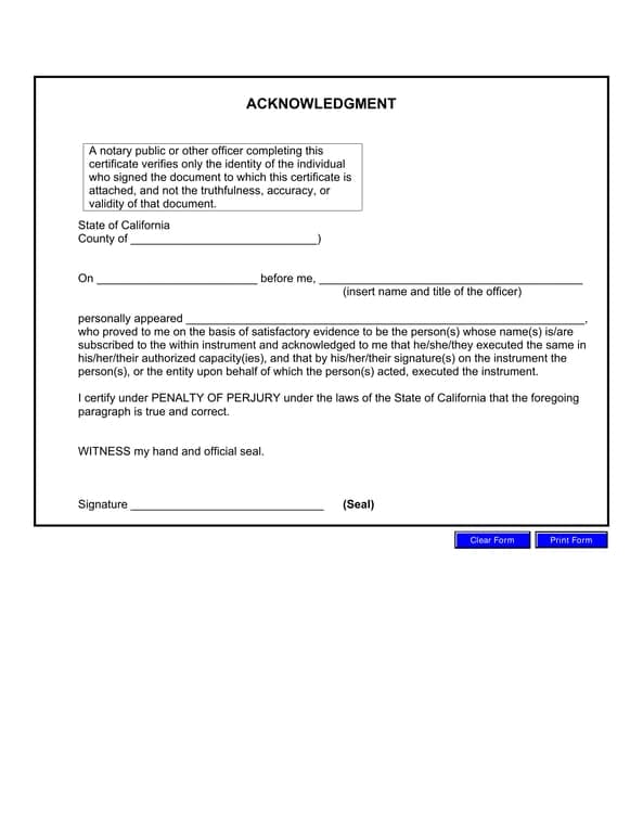 California Notary Acknowledgment Receipt Verification