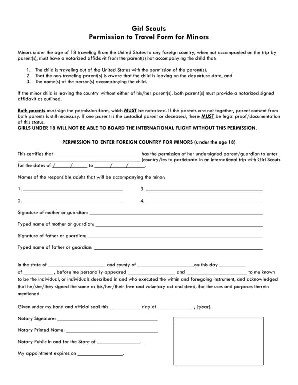 Utah Girl Scouts International Travel Consent for Minors