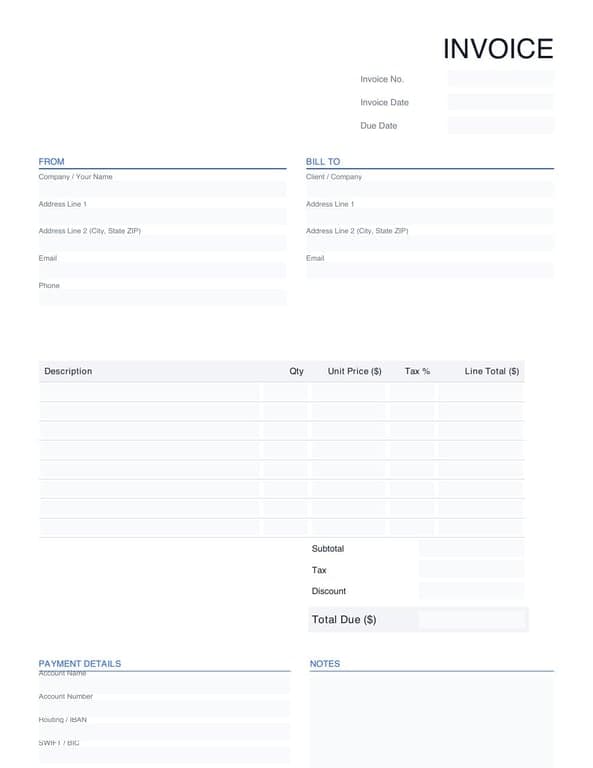 Fillable Invoice 2026