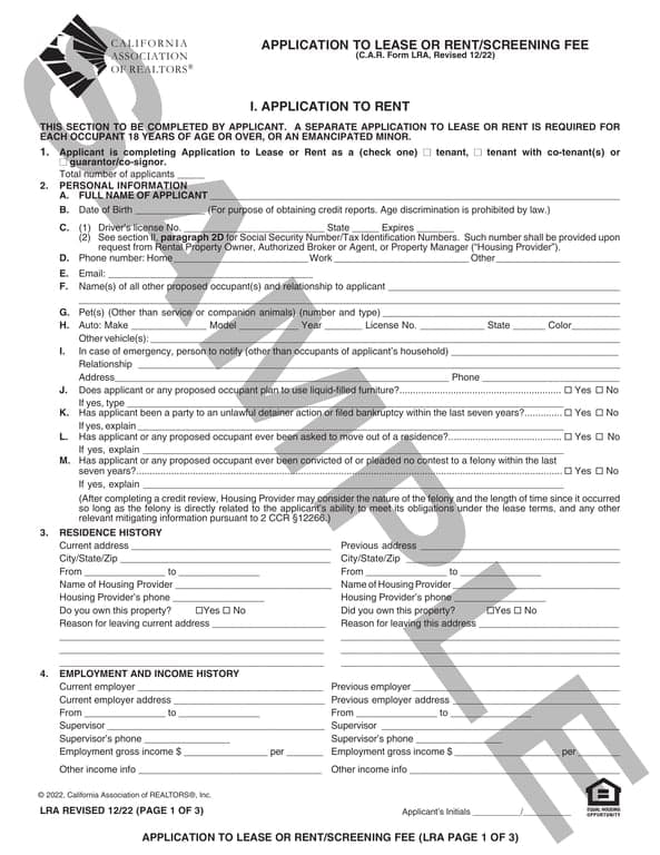 California LRA Tenant Screening Application