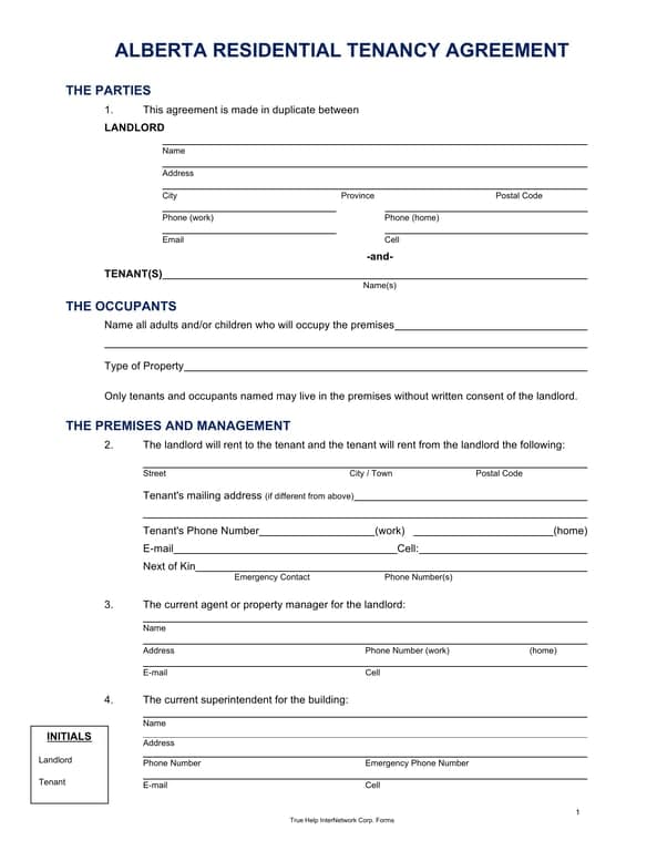 Alberta Residential Tenancy Agreement - Key Details and Consent Rules