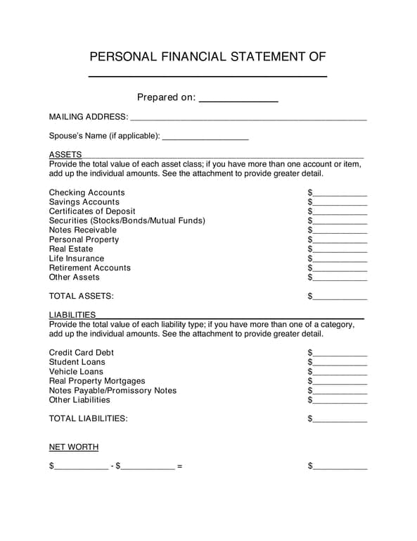 Monitoring Individual Financial Status - Detailing Assets and Liabilities