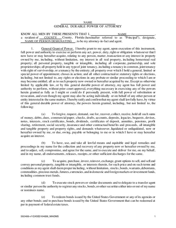 Durable Power of Attorney for Handling Financial Operations