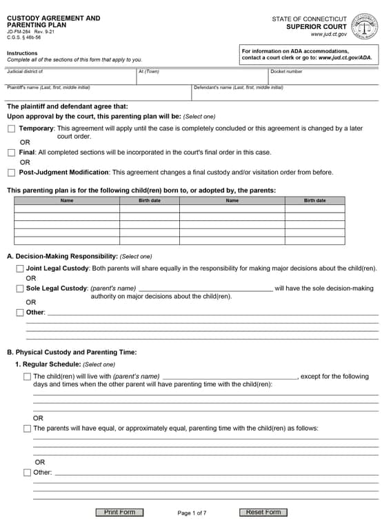 Child Custody Arrangement Document