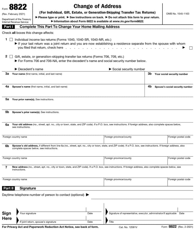 8822 – Change of Address