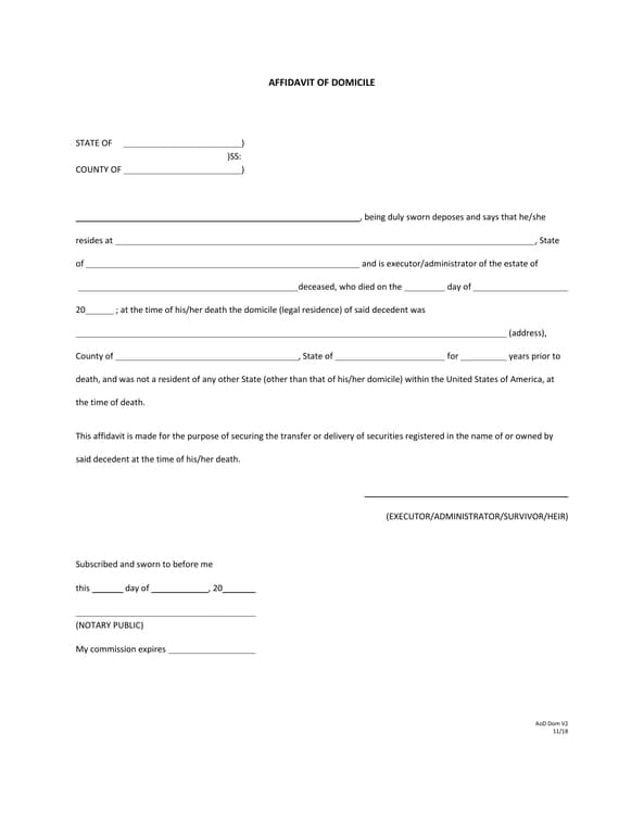 Domicile Affidavit Validation for Deceased Person's Residence