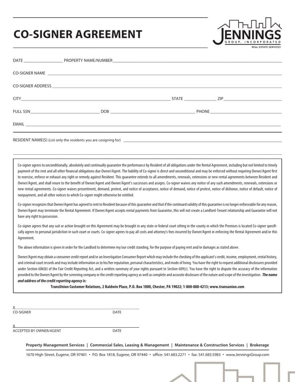 Co-Signer Details for Apartment Application